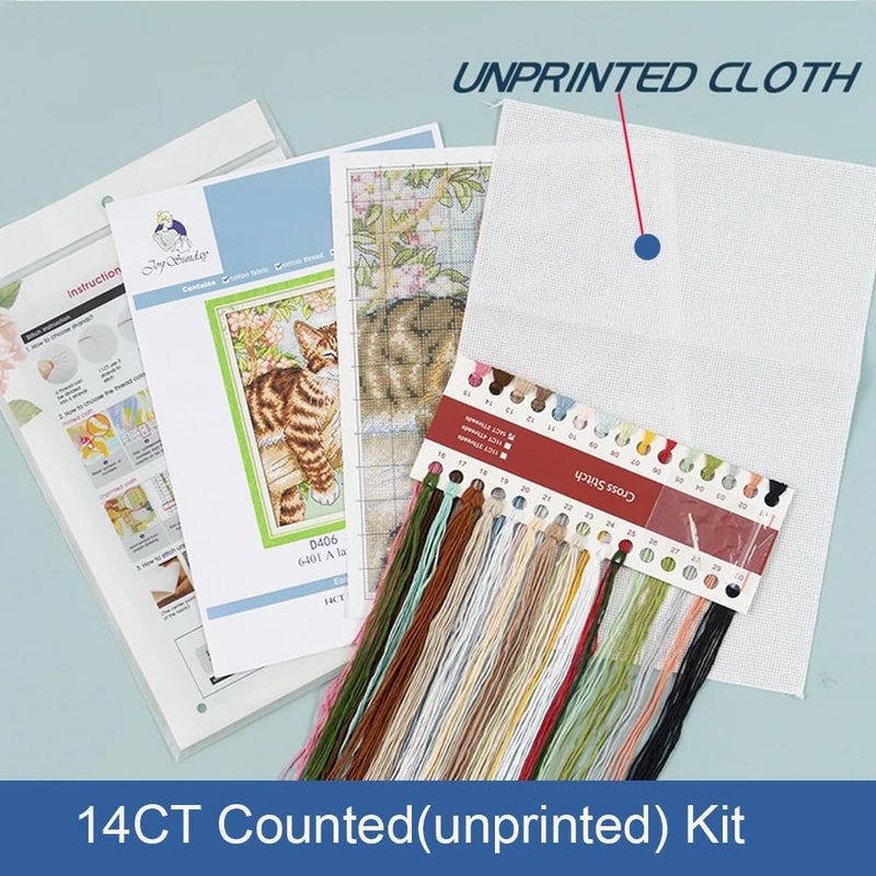 Funcrostitch أطقم تطريز كروس عدّ للمبتدئين، طقم تطريز غير مطبوع 14CT خيوط قطن DMC للأعمال اليدوية للبالغين - طائر أزرق يغني 14.2"×16.9" - Image 2